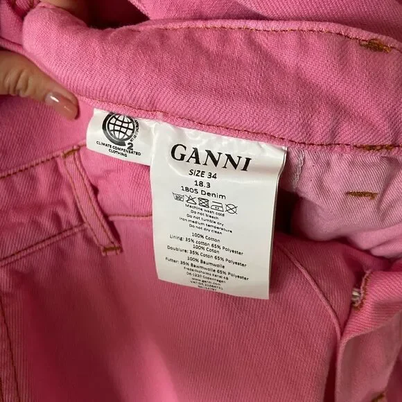 Ganni Pink Jumpsuit Boilersuit Cotton Denim Size 2
